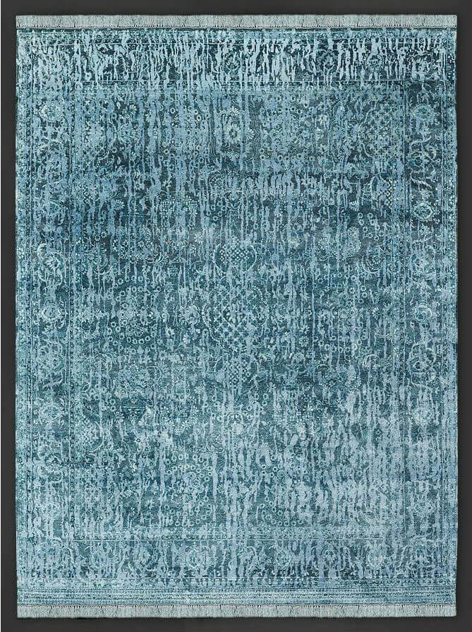 Сине-голубой ковер ручной работы из шелка Aurelia All-over ☞ Размер: 250 x 300 см