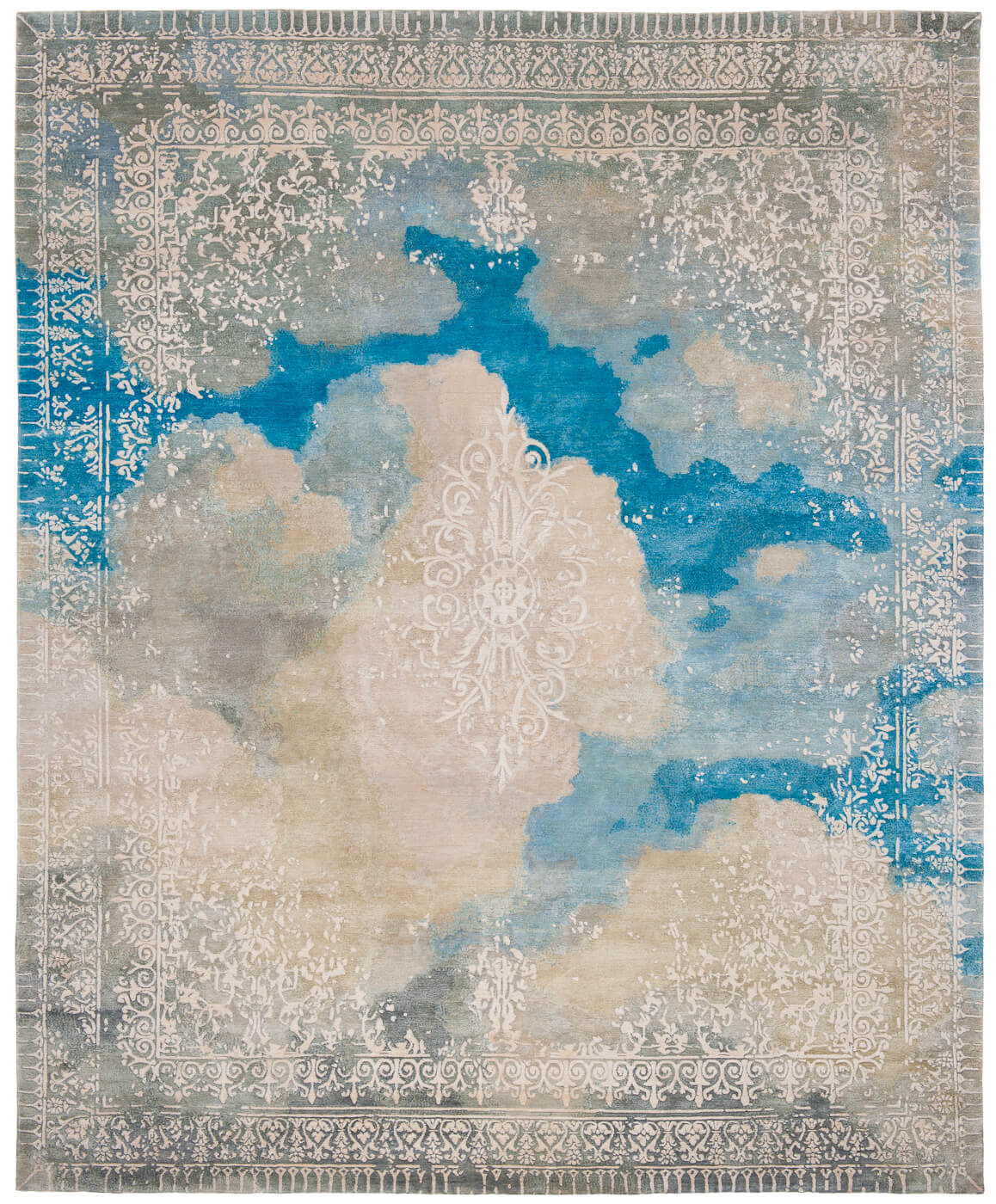 Элитный ковер ручной работы Ferrara Cloud Special Rocked белый с синим