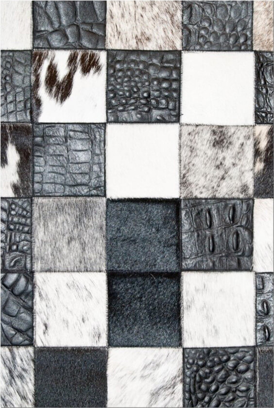 Ковер из кожи крокодила и шкур коровы Mosaic Black & White