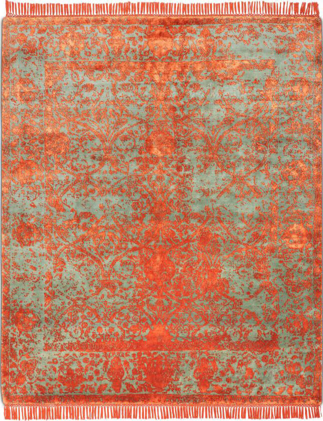 Винтажный ковер Rajasthan Tibetan Eco No.3B Rusty On Grey Green ☞ Размер: 180 x 270 см